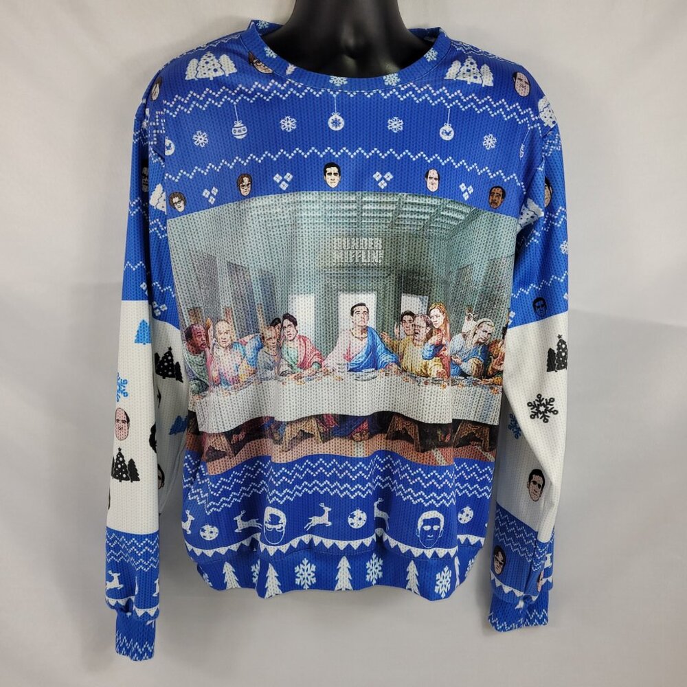 The Office TV Last Supper Christmas Print Long Sleeve Pullover Shirt Men's Large